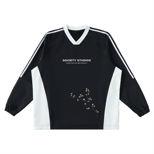 Color-Block V-Neck Long-Sleeve T-Shirt