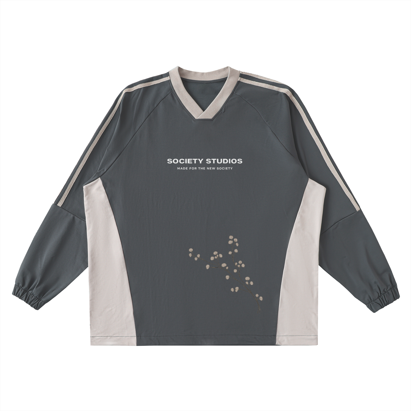 Color-Block V-Neck Long-Sleeve T-Shirt