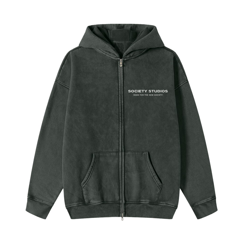 Snow Washed Zip-Through Fleece Hoodie