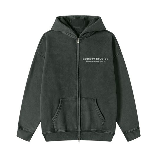 Snow Washed Zip-Through Fleece Hoodie