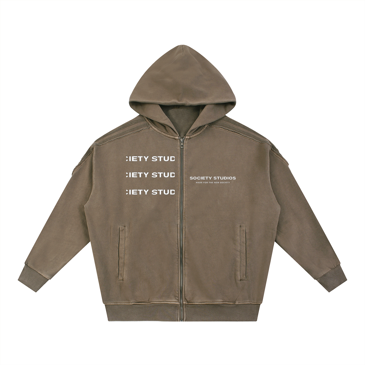 Snow Washed Tape Raw Edge Zip Hoodie