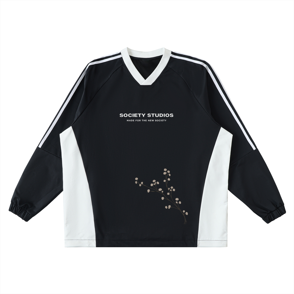 Color-Block V-Neck Long-Sleeve T-Shirt