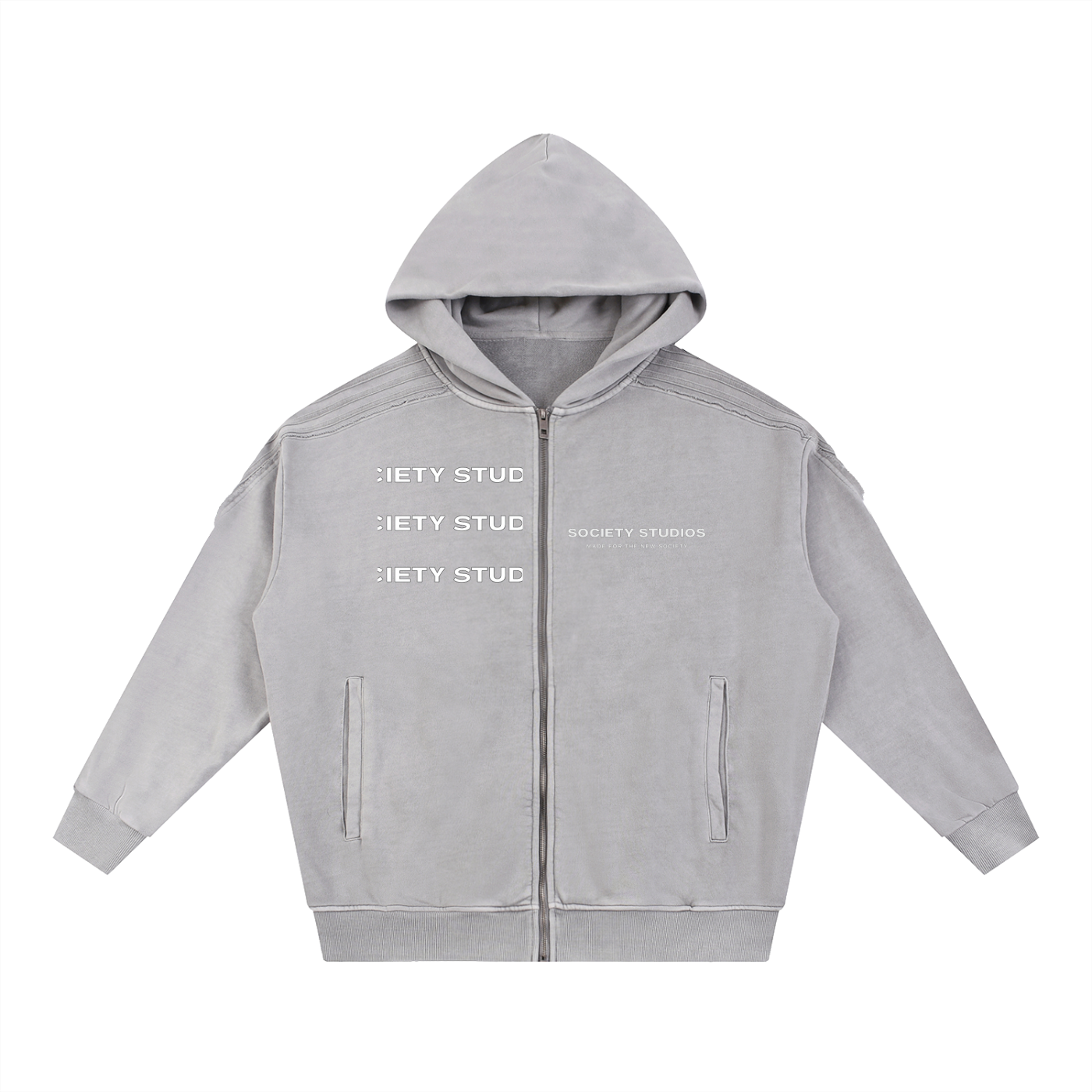 Snow Washed Tape Raw Edge Zip Hoodie