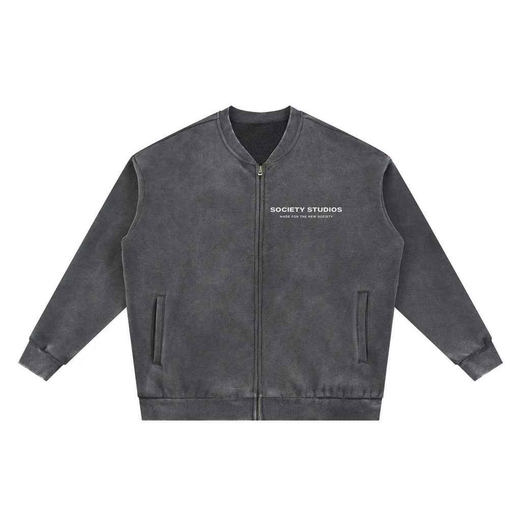 Vintage Washed Fleece Baseball Jacket